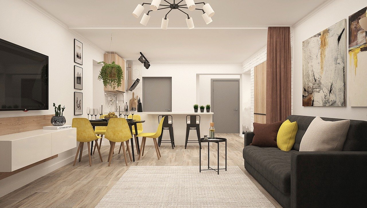 Funkcjonalne połączenia pomieszczeń w domu – salon z kuchnią styl skandynawski